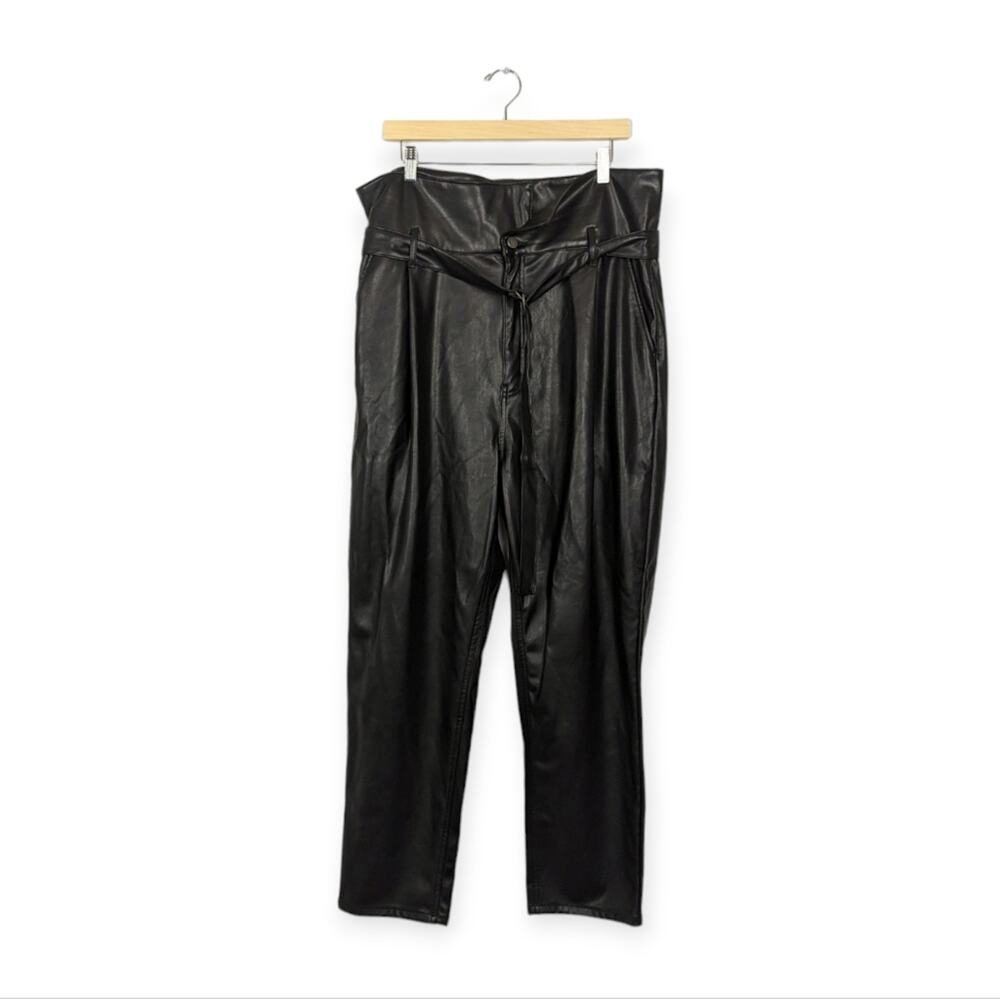 Open Edit Womens Pants Black Faux Leather PaperBag Waist Cropped Pants Size XL